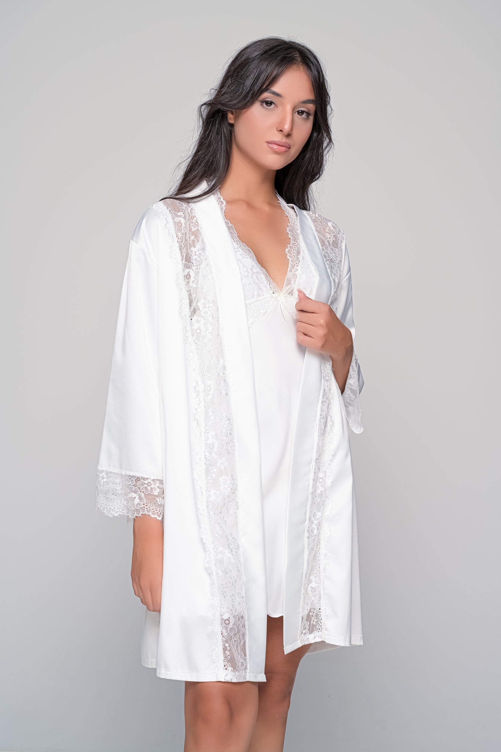 MilenaByParis - Νυφικό Σατέν Σετ Νυχτικό και Ρόμπα