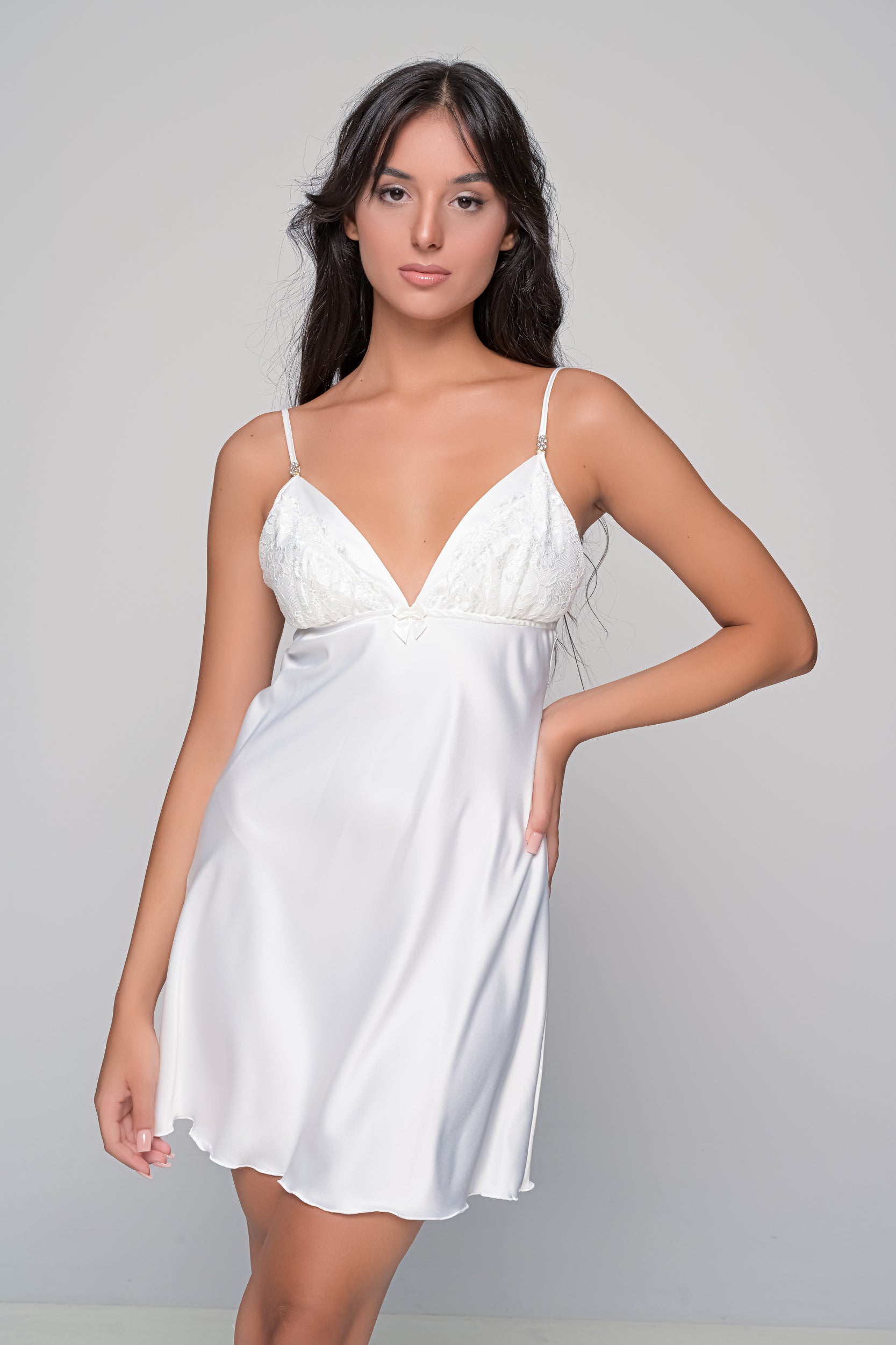 MilenaByParis - Νυφικό Σατέν Σετ Νυχτικό και Ρόμπα