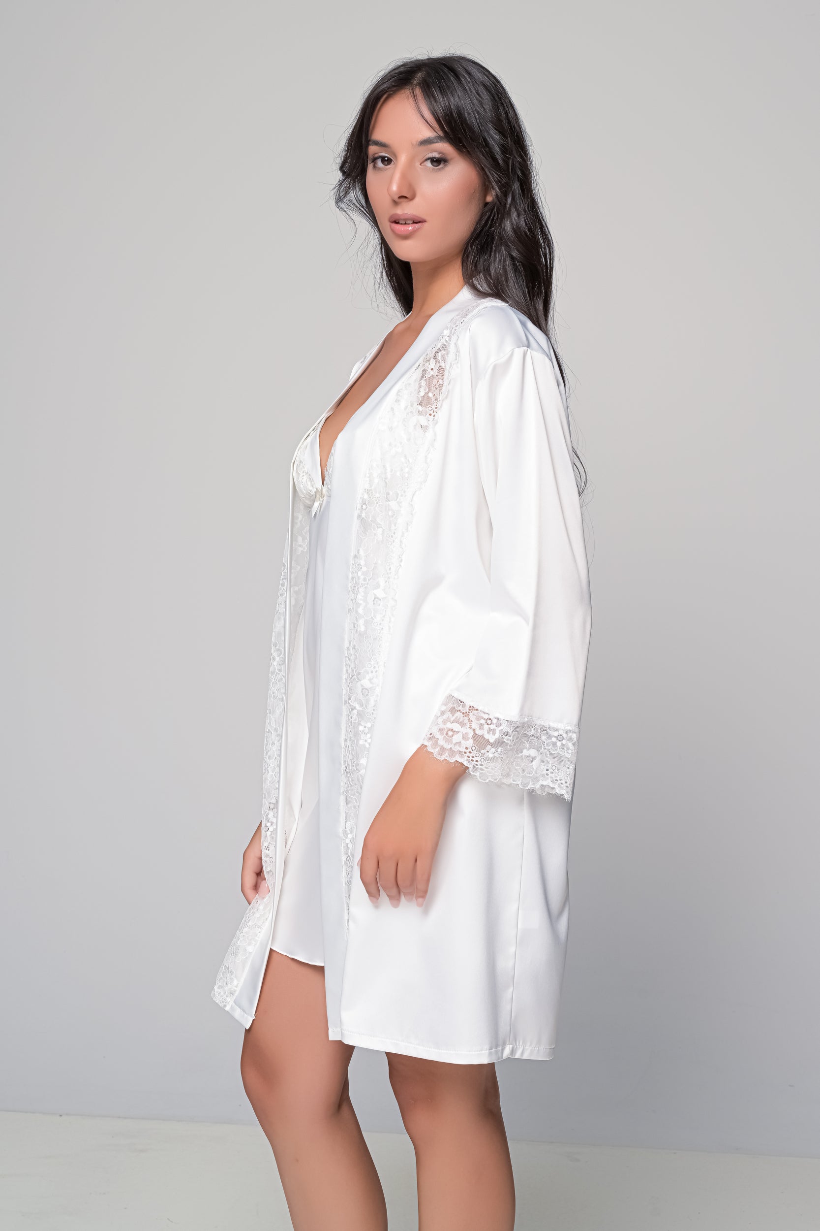 MilenaByParis - Νυφικό Σατέν Σετ Νυχτικό και Ρόμπα