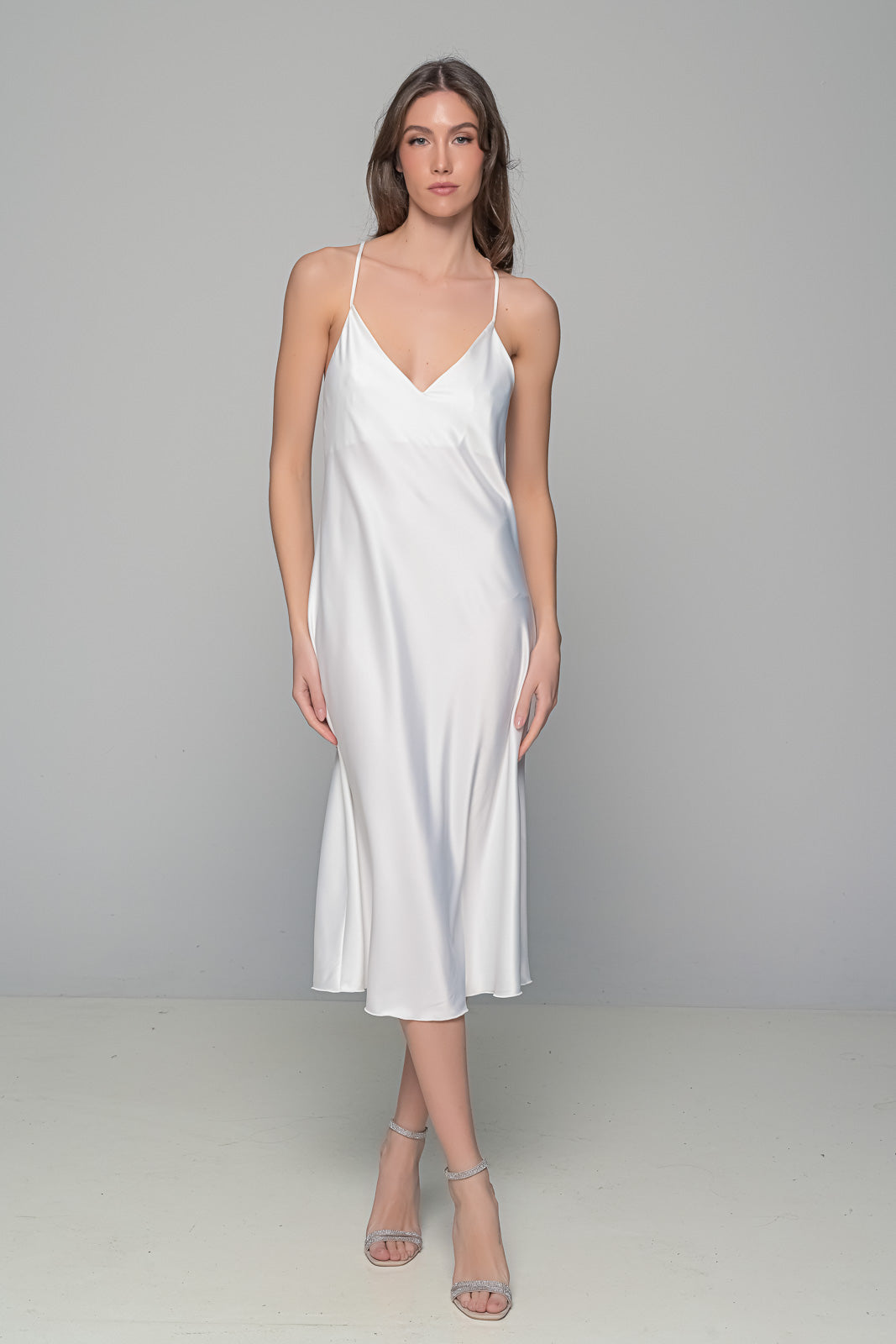 MilenaByParis - Νυφικό Σετ Μάξι Σατέν Φόρεμα και Διάφανο Κιμονό