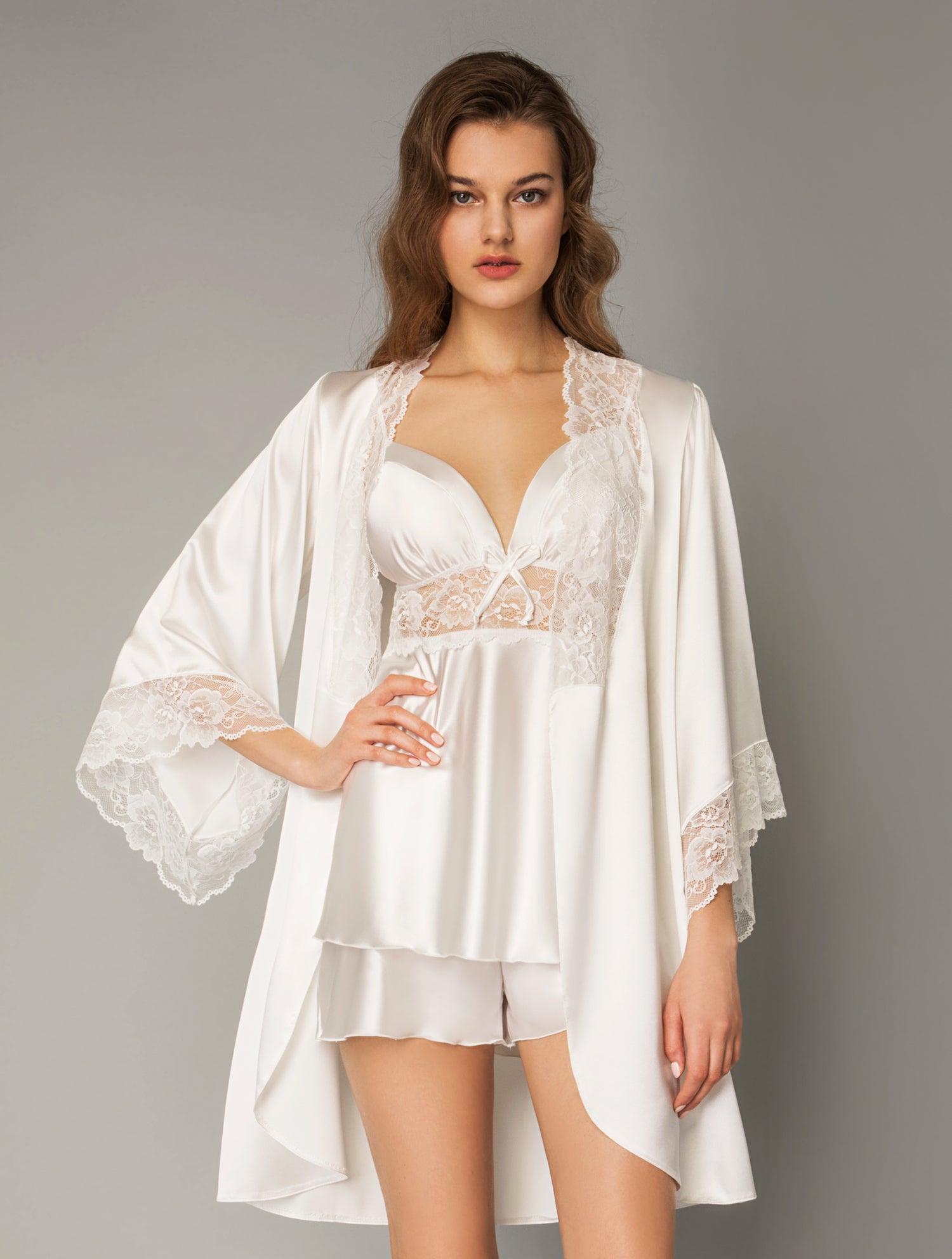 MilenaByParis - Νυφικό Σετ Σατέν Babydoll και Ρόμπα