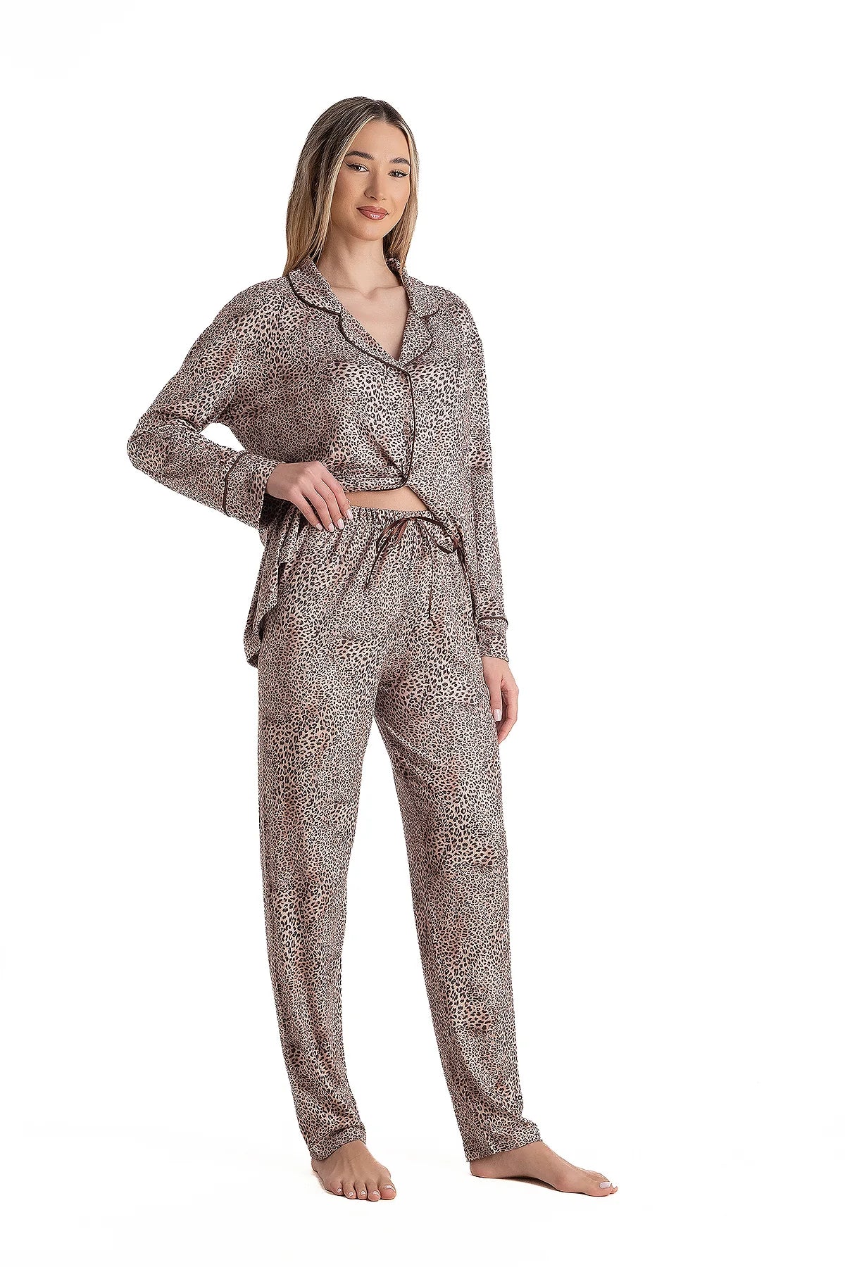 Relax - Γυναικεία Πιτζάμα Σεμιζιέ Animal Print Καφέ