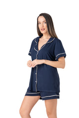 Relax - Γυναικεία Πιτζάμα Navy Blue με Πέτο Γιακά & Λευκό Ρέλι
