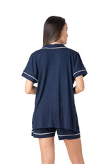 Relax - Γυναικεία Πιτζάμα Navy Blue με Πέτο Γιακά & Λευκό Ρέλι