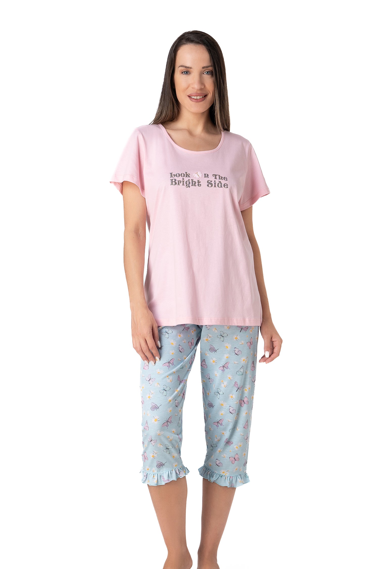 Relax - Γυναικεία Πιτζάμα Κάπρι με T-Shirt & Ruffles