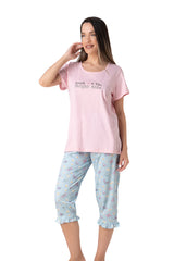 Relax - Γυναικεία Πιτζάμα Κάπρι με T-Shirt & Ruffles