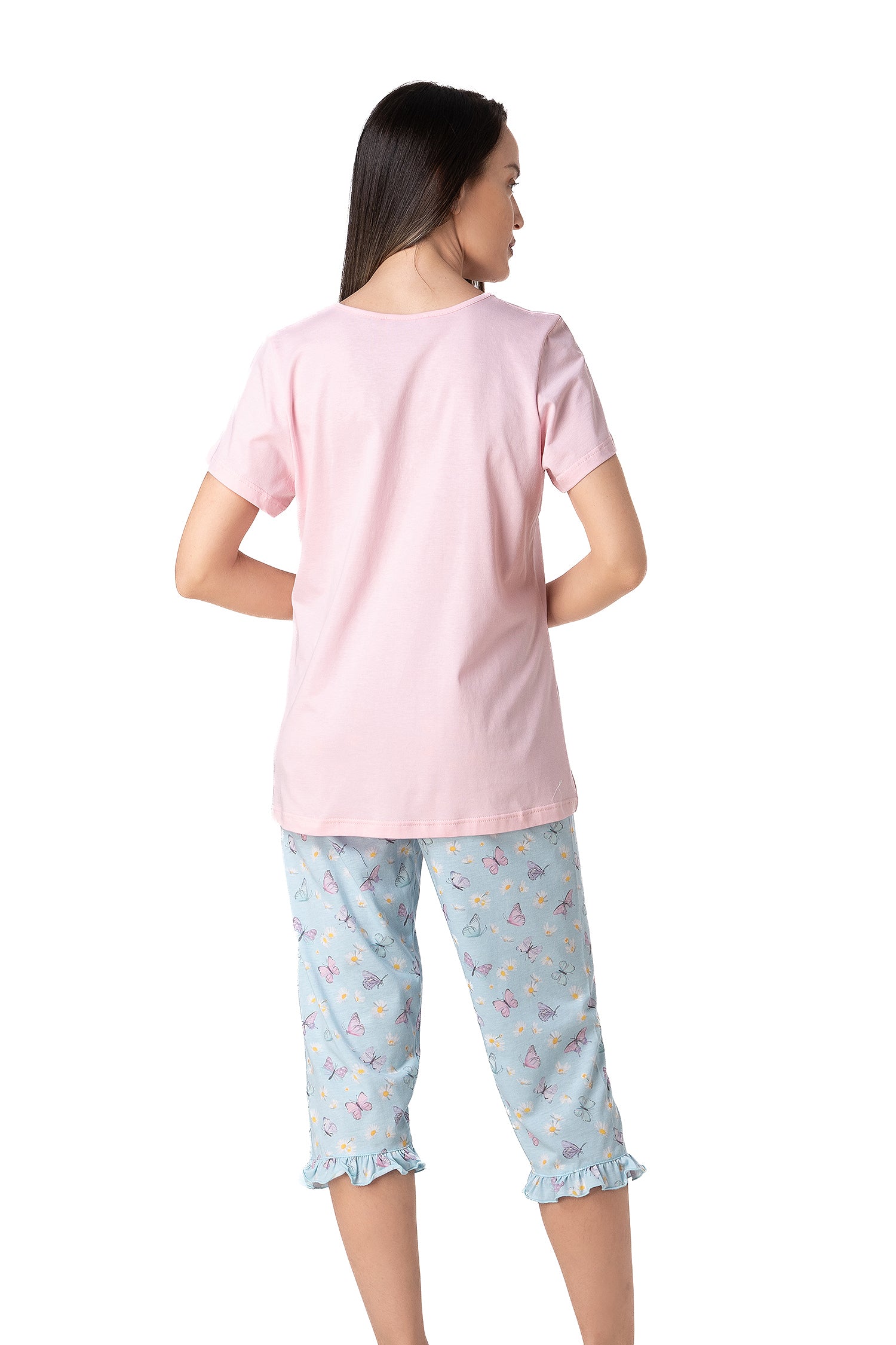 Relax - Γυναικεία Πιτζάμα Κάπρι με T-Shirt & Ruffles