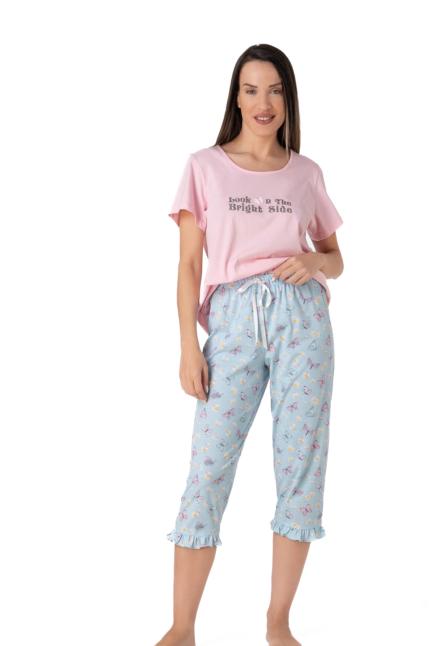 Relax - Γυναικεία Πιτζάμα Κάπρι με T-Shirt & Ruffles