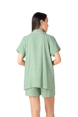 Relax - Γυναικείο Σετ Beachwear Ριγέ με Πέτο Γιακά & Λευκό Ρέλι