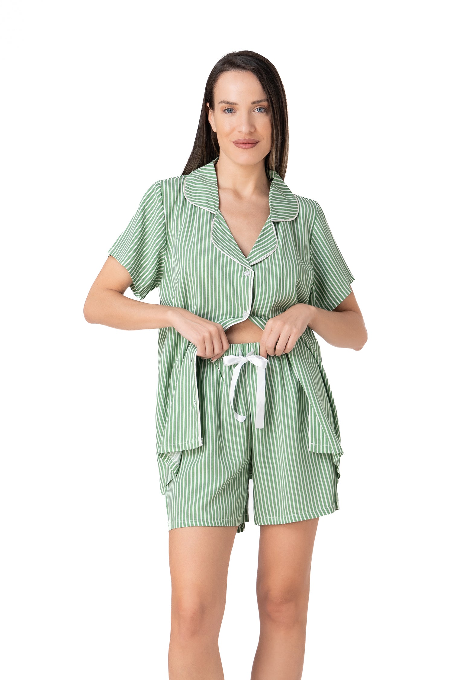 Relax - Γυναικείο Σετ Beachwear Ριγέ με Πέτο Γιακά & Λευκό Ρέλι