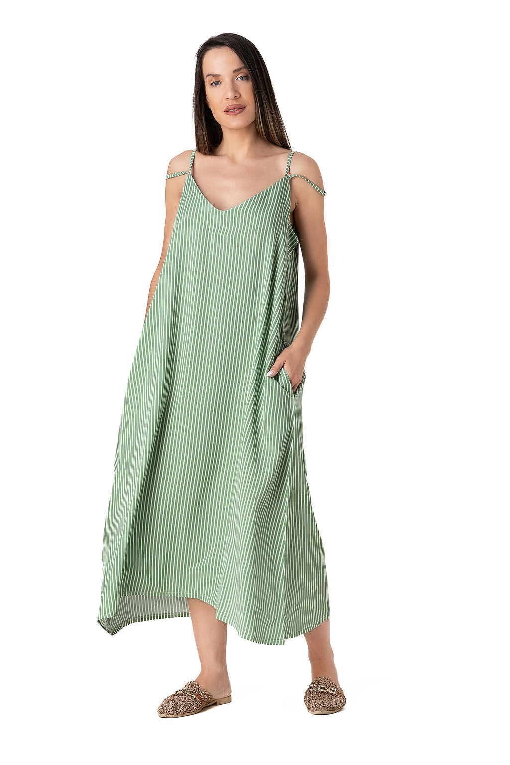 Relax - Αέρινο Maxi Φόρεμα Beachwear με Τιράντες & Ριγέ Μοτίβο