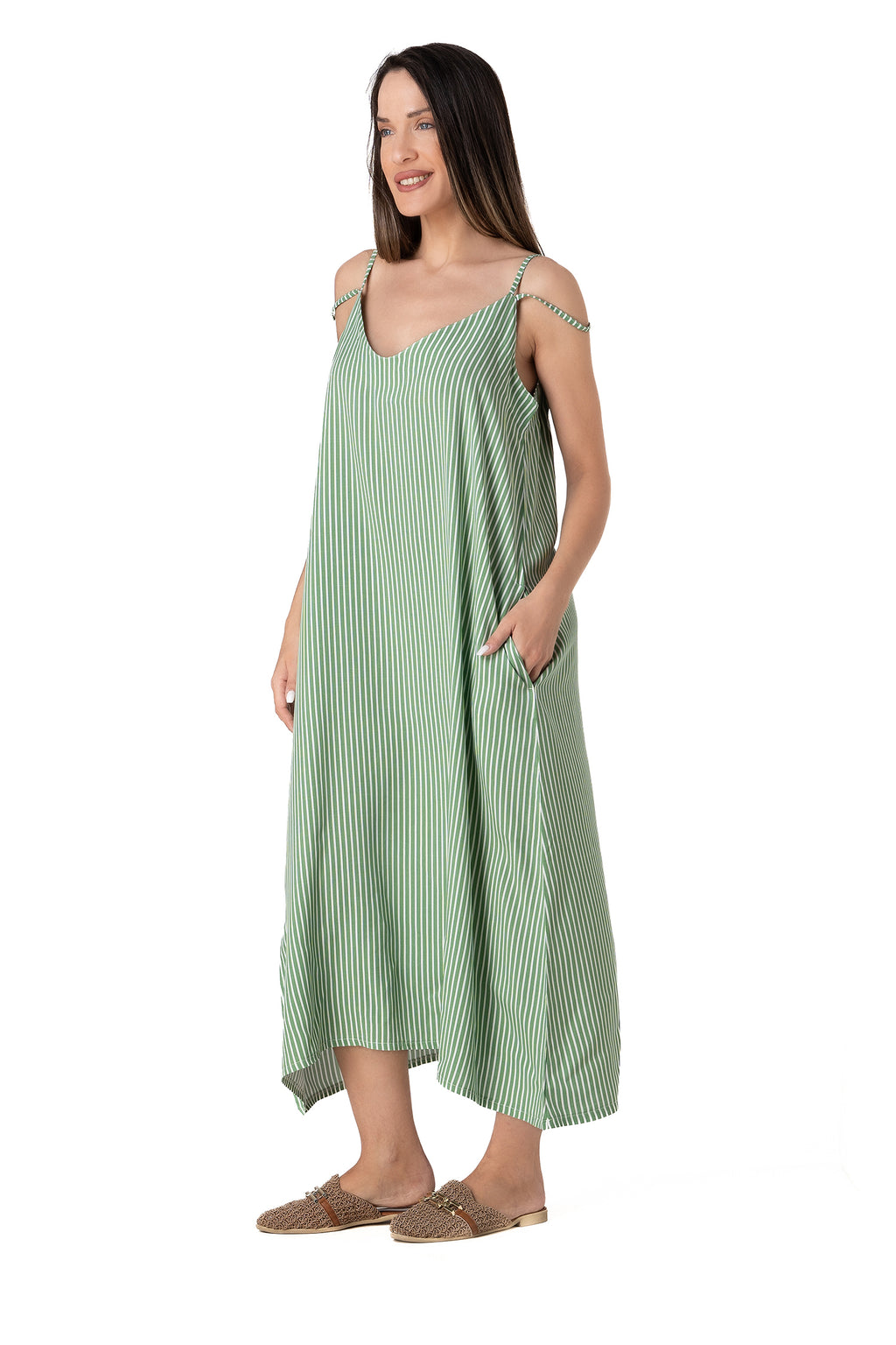 Relax - Αέρινο Maxi Φόρεμα Beachwear με Τιράντες & Ριγέ Μοτίβο