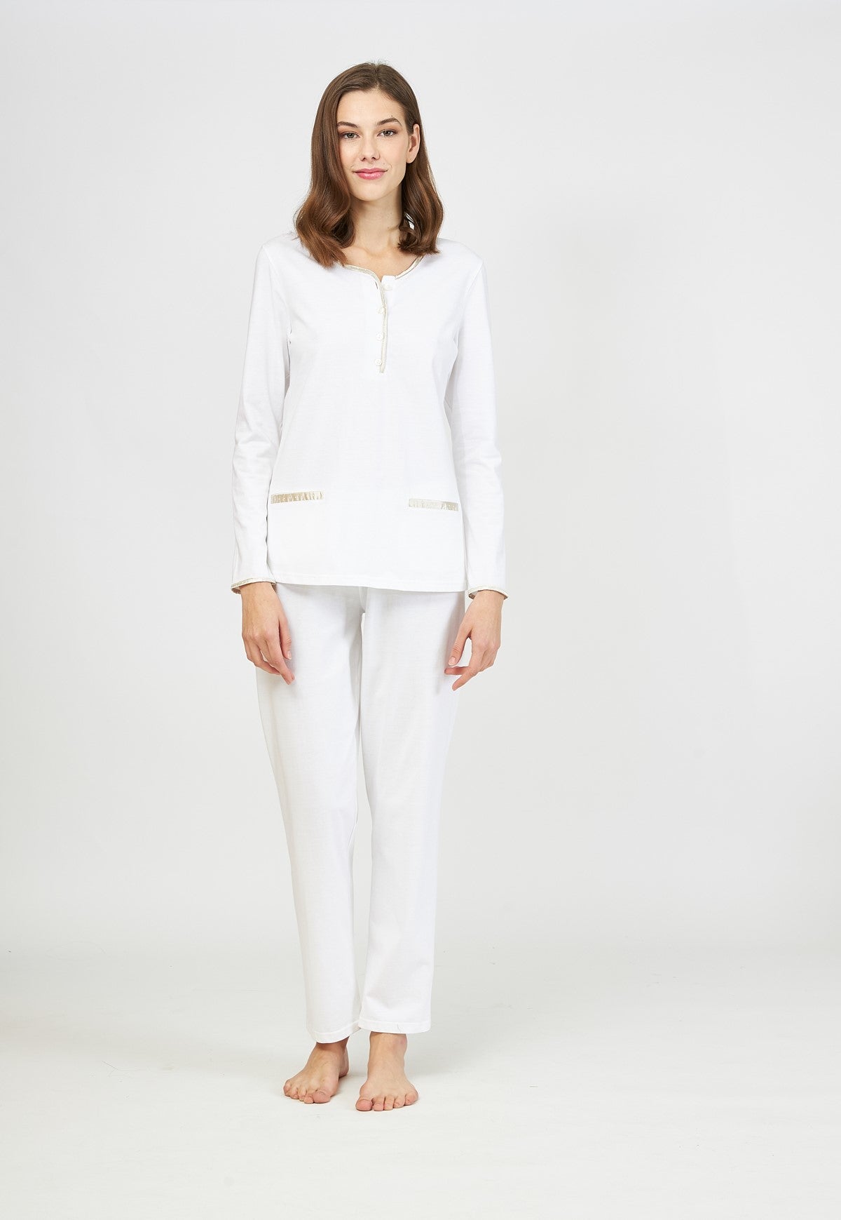 Harmony - Γυναικεία Πιτζάμα Cotton Modal Μονόχρωμη Με Κουμπιά Off White