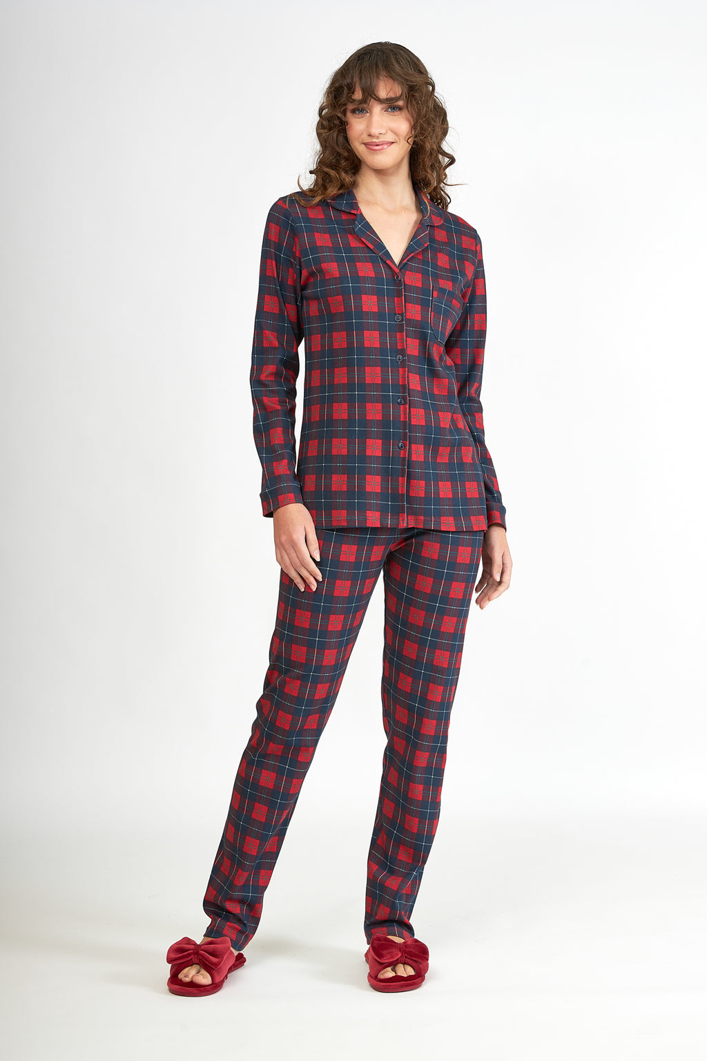 Harmony - Γυναικεία Πιτζάμα Σακάκι Cotton Καρώ