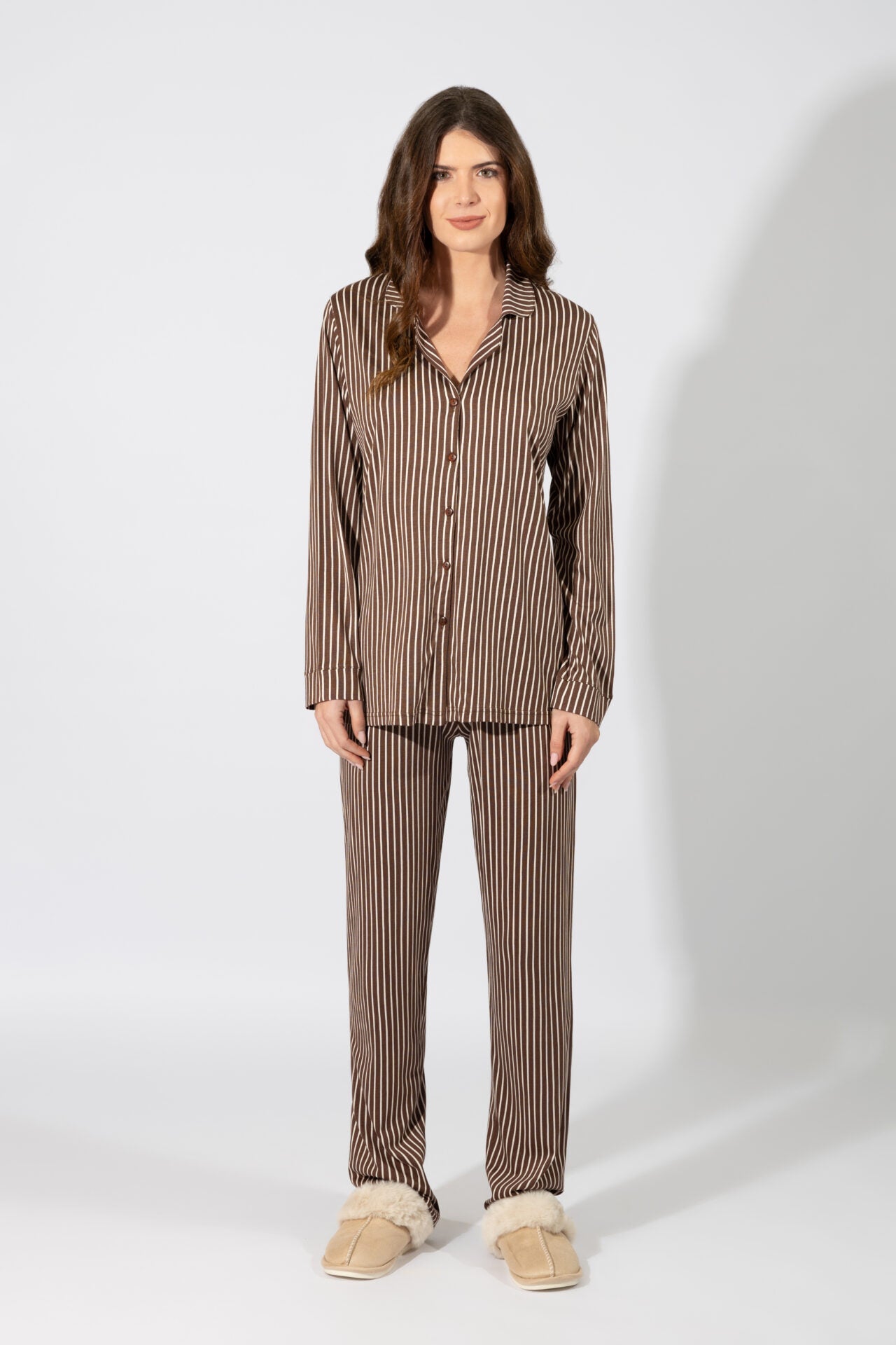 Harmony - Γυναικεία Πιτζάμα Ριγιέ Σακάκι Cotton/Modal  Coffee