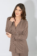 Harmony - Γυναικεία Πιτζάμα Ριγιέ Σακάκι Cotton/Modal  Coffee