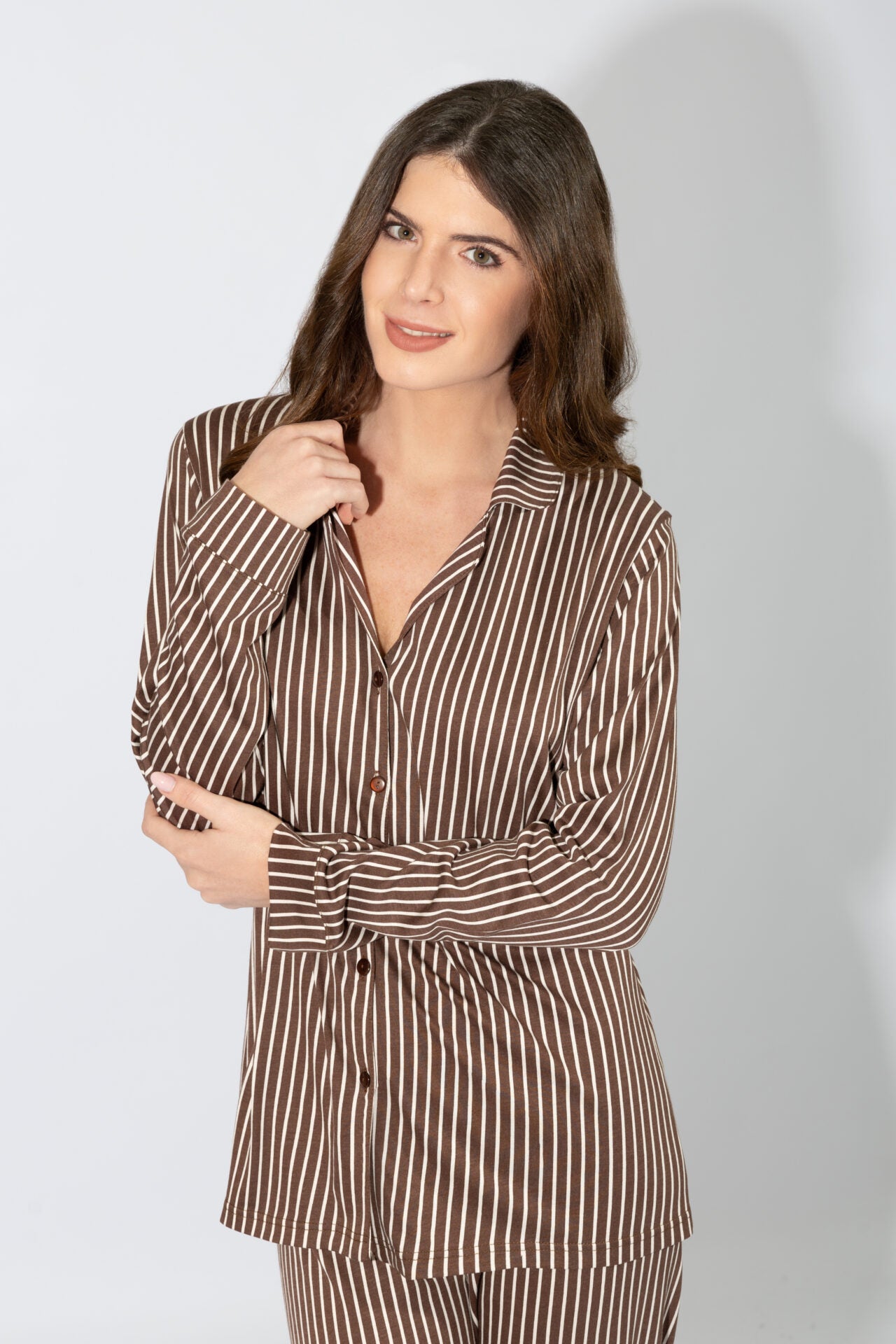 Harmony - Γυναικεία Πιτζάμα Ριγιέ Σακάκι Cotton/Modal  Coffee