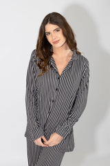 Harmony - Γυναικεία Πιτζάμα Ριγιέ Σακάκι Cotton/Modal  Black