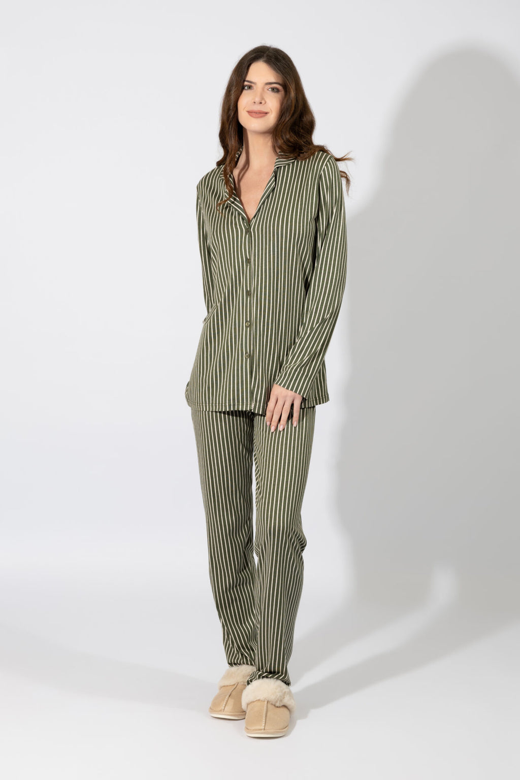 Harmony - Γυναικεία Πιτζάμα Ριγιέ Σακάκι Cotton/Modal  Olive