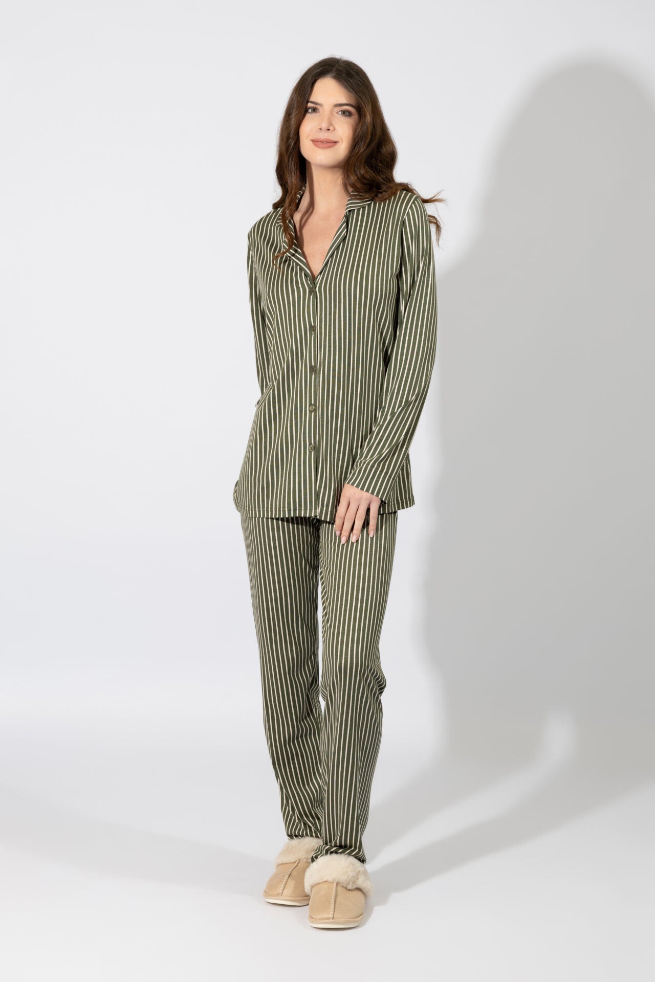 Harmony - Γυναικεία Πιτζάμα Ριγιέ Σακάκι Cotton/Modal  Olive