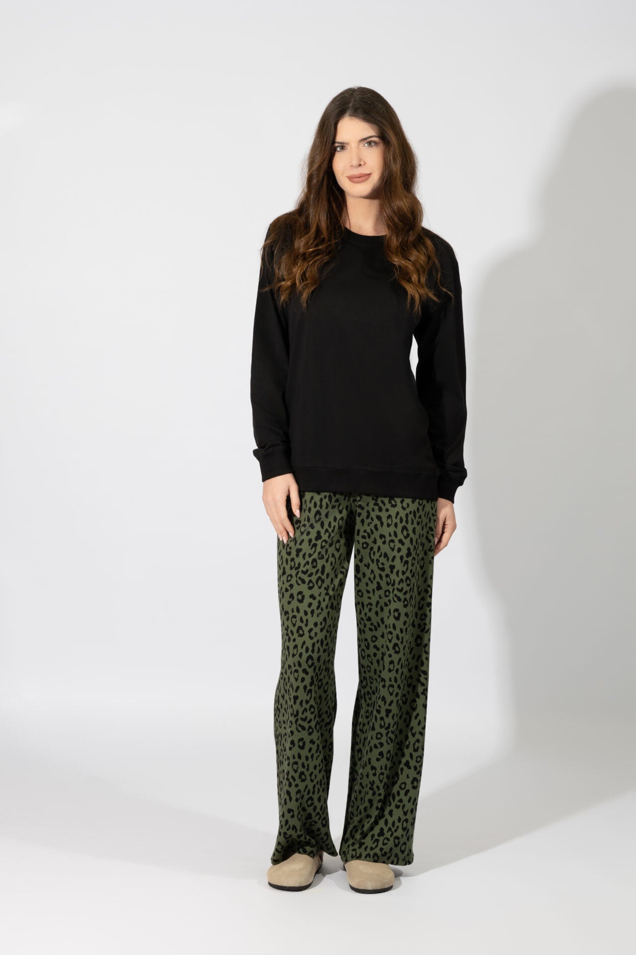 Harmony - Γυναικεία Πιτζάμα Leopard Παντελόνι Cotton  Black