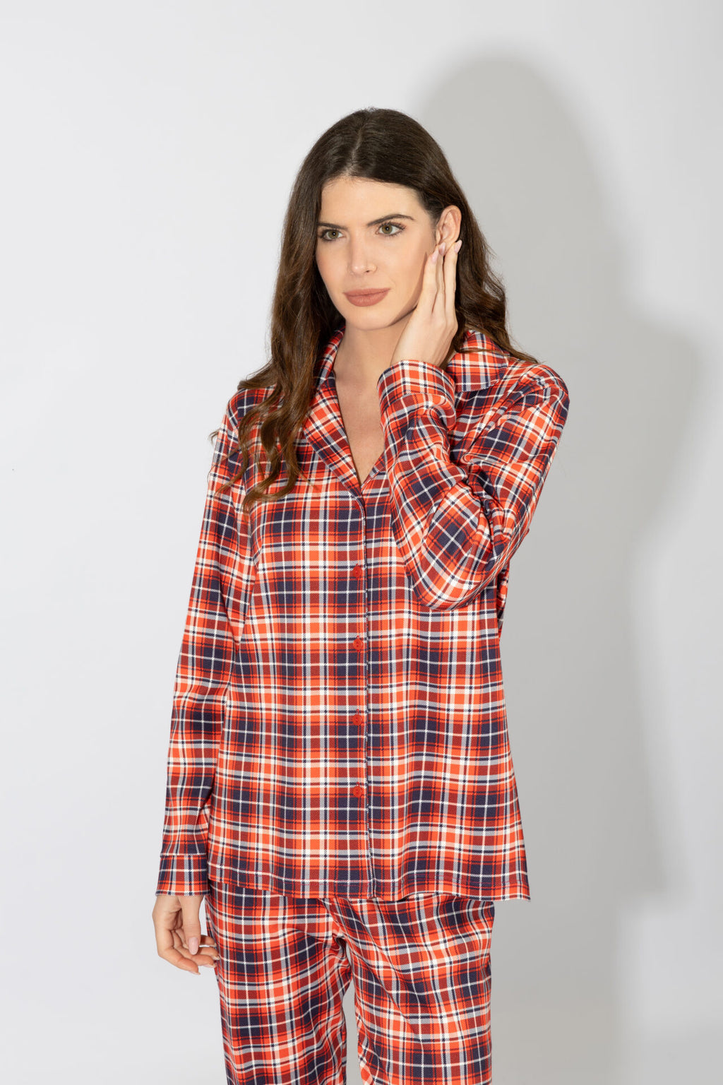 Harmony - Γυναικεία Πιτζάμα Σακάκι Καρώ Κόκκινο Cotton