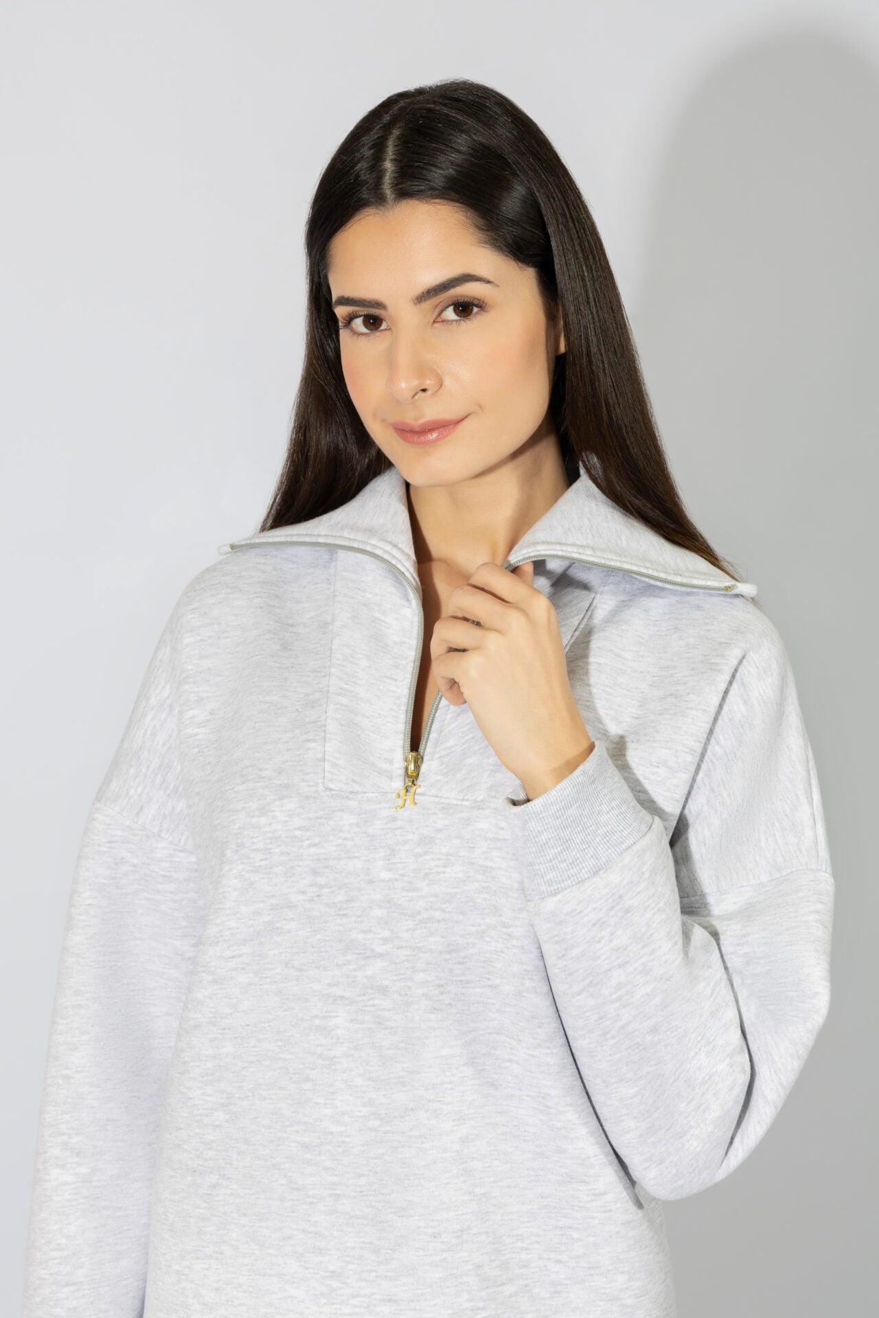 Harmony - Γυναικεία Φόρμα Με Γιακά Φούτερ Grey Mel