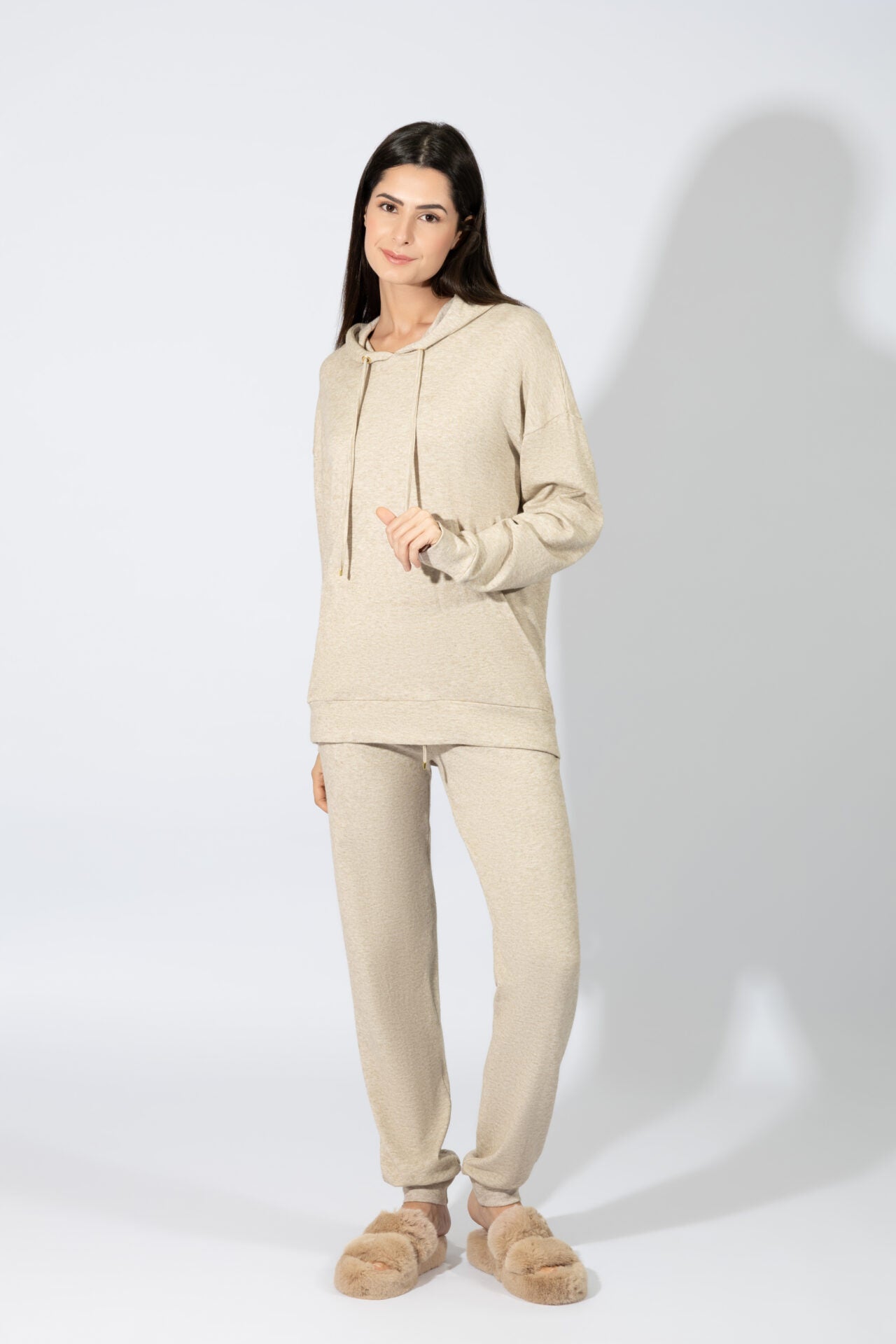 Harmony - Γυναικείο Homewear Πλεκτό Με Κουκούλα  Beige