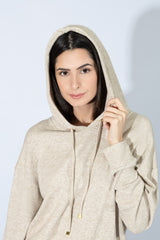 Harmony - Γυναικείο Homewear Πλεκτό Με Κουκούλα  Beige