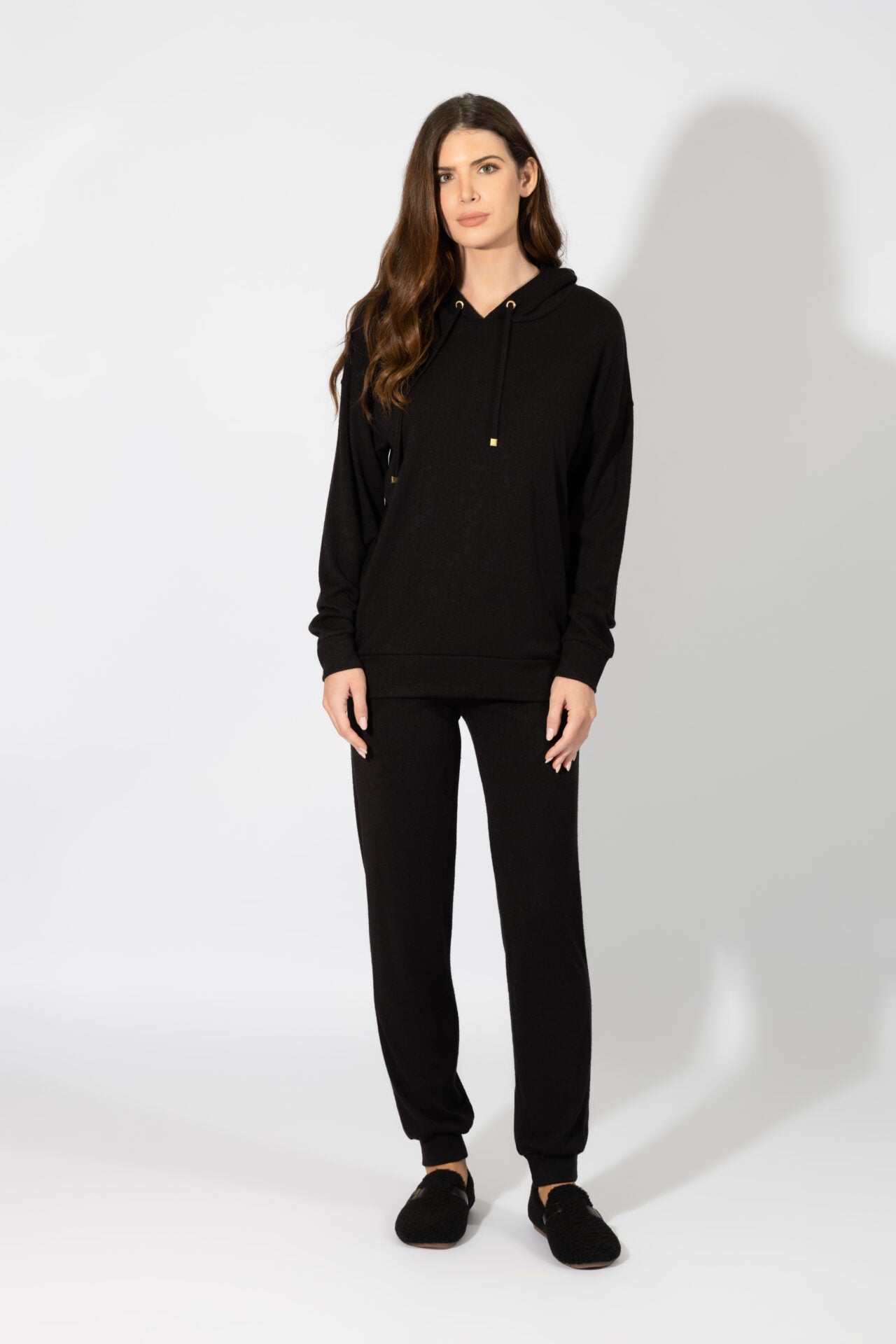 Harmony - Γυναικείο Homewear Πλεκτό Με Κουκούλα  Black