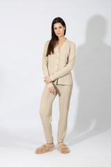 Harmony - Γυναικείο Homewear Πλεκτό Με Κουμπιά  Beige