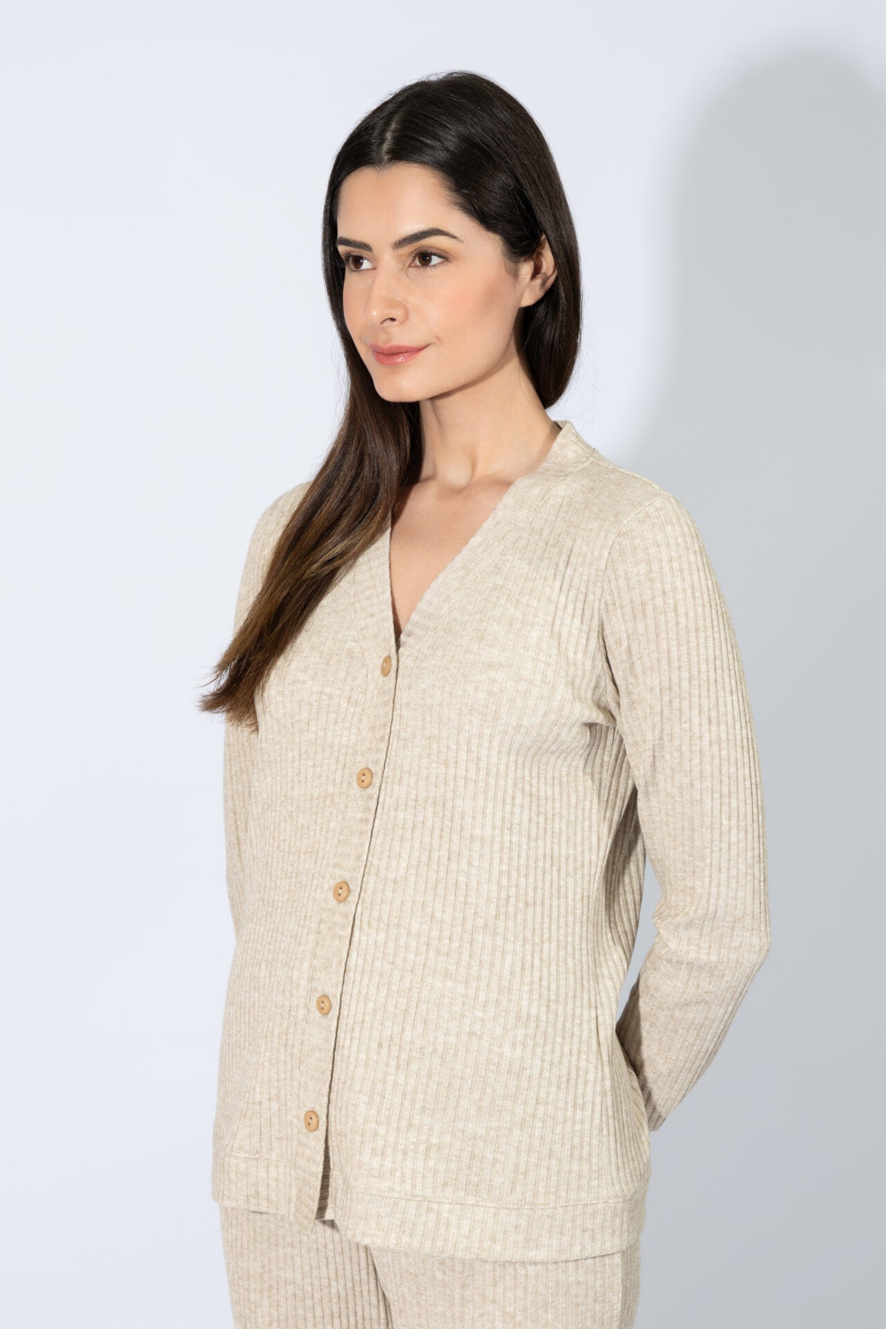 Harmony - Γυναικείο Homewear Πλεκτό Με Κουμπιά  Beige