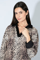Harmony - Γυναικεία Φόρμα Soft Velour Leopard Με Γιακά