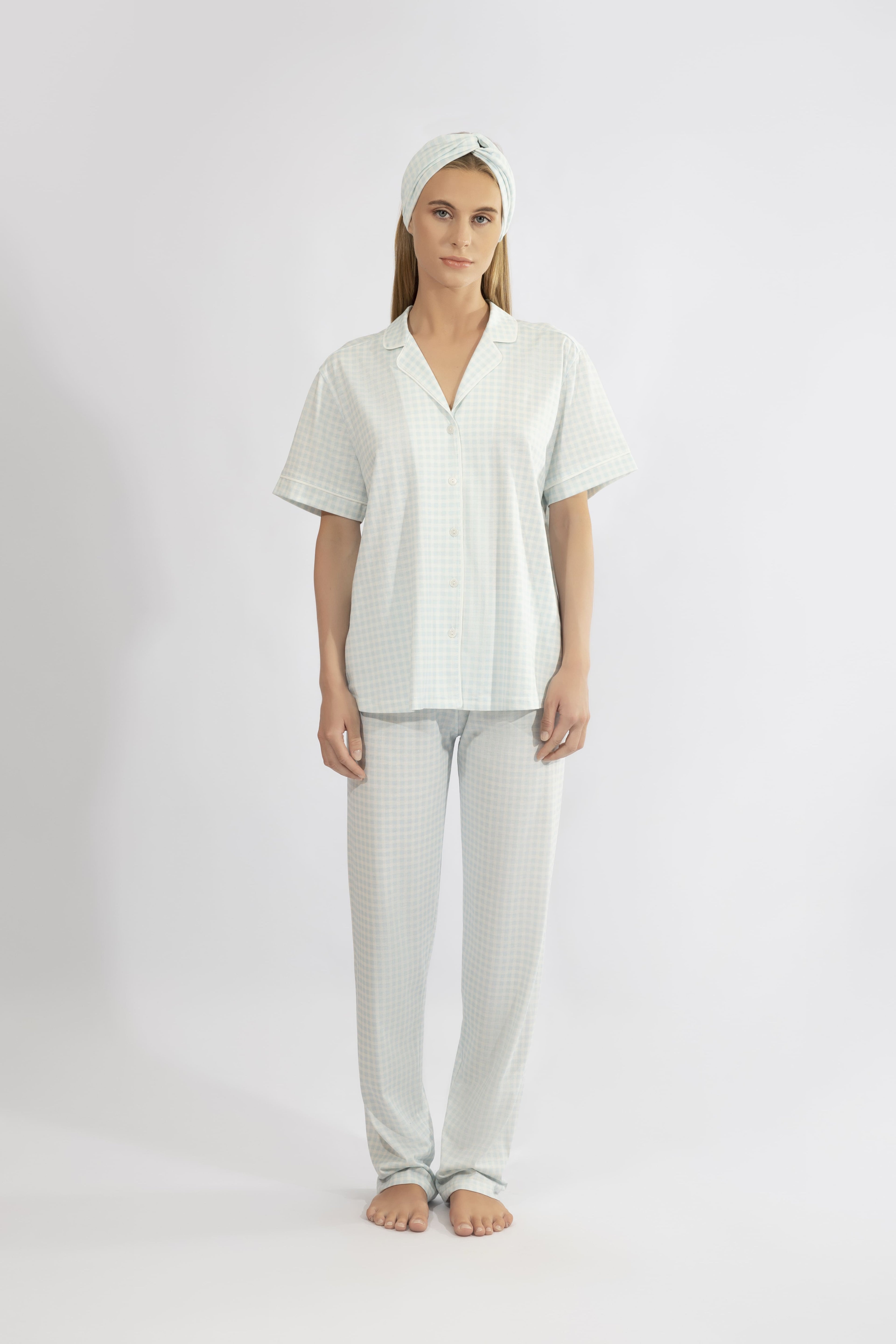 Harmony - Παστέλ Καρό Σετ Ύπνου 50% Cotton - 50% Modal