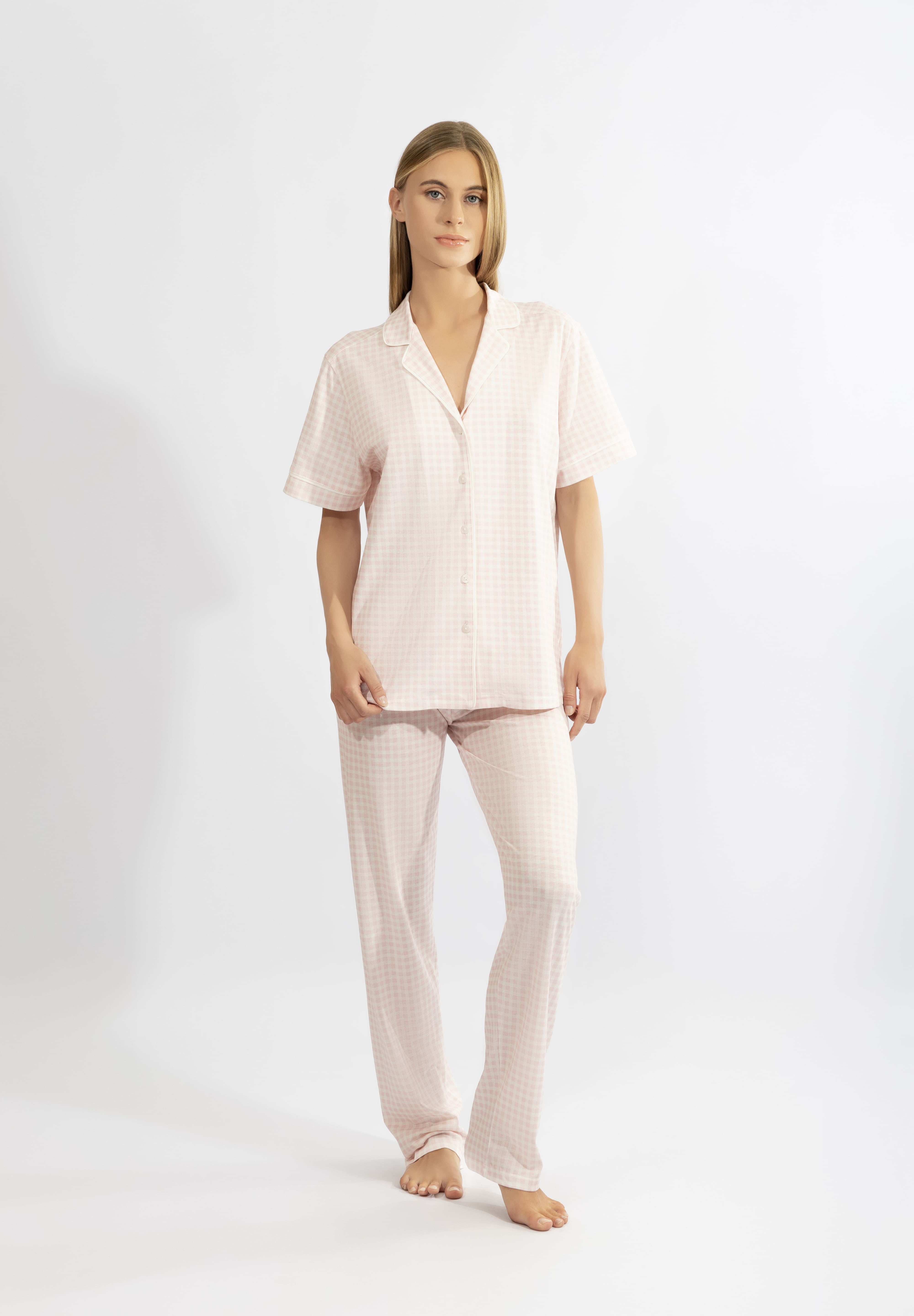 Harmony - Παστέλ Καρό Σετ Ύπνου 50% Cotton - 50% Modal