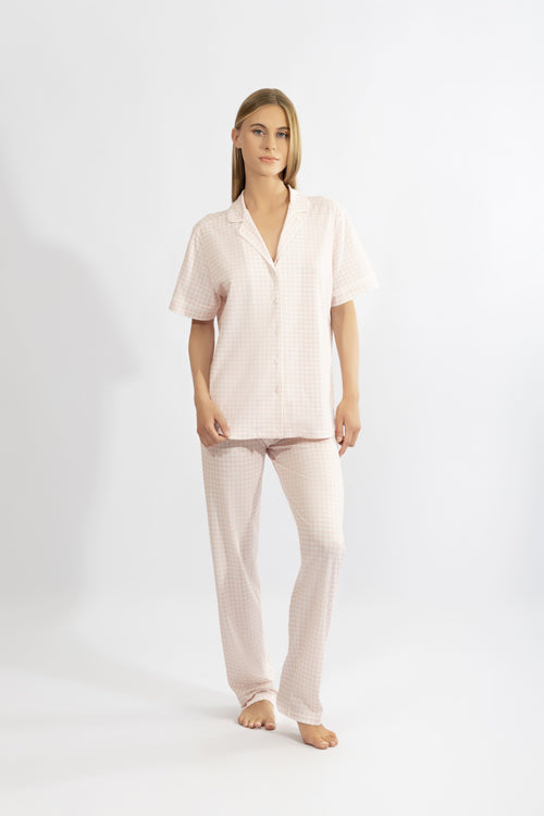 Harmony - Παστέλ Καρό Σετ Ύπνου 50% Cotton - 50% Modal