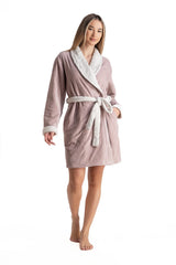 Relax - Γυναικεία Fleece Ρόμπα με Καρδιές και Γιακά Ροζ