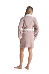 Relax - Γυναικεία Fleece Ρόμπα με Καρδιές και Γιακά Ροζ