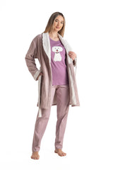 Relax - Γυναικεία Fleece Ρόμπα με Καρδιές και Γιακά Ροζ