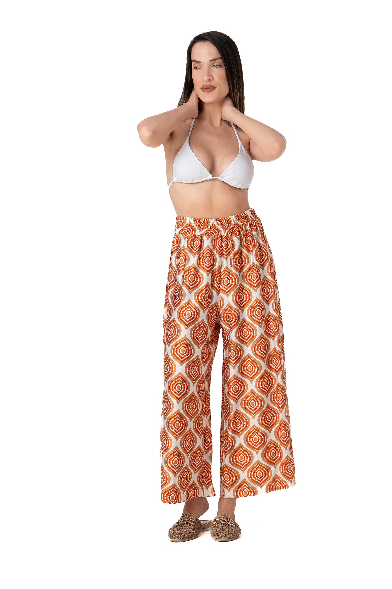 Relax - Γυναικεία Καλοκαιρινή Παντελόνα Beachwear με Ρετρό Μοτίβο