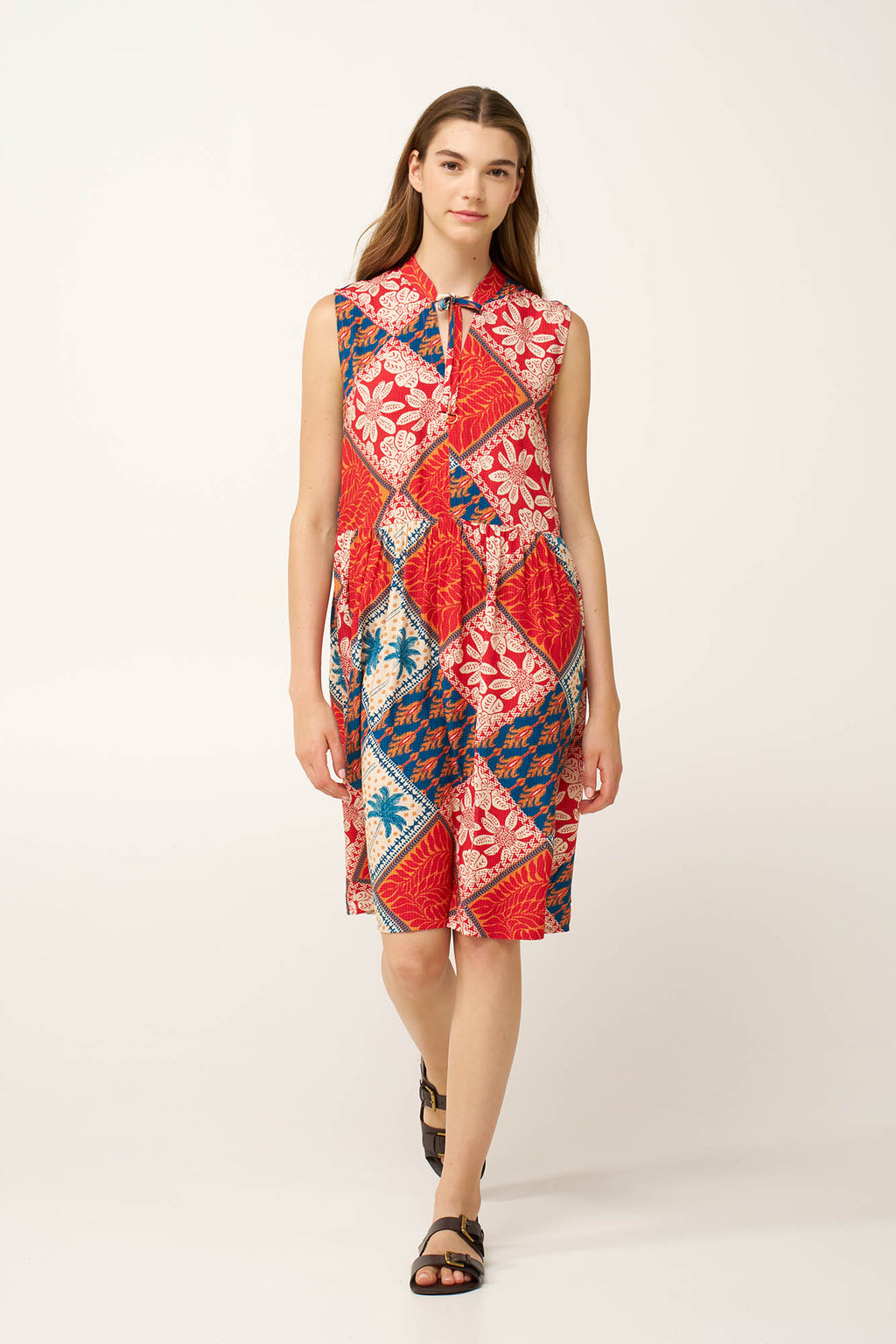 Vamp - Καλοκαιρινό Φόρεμα Ποπλίνα με Τροπικό Μοτίβο