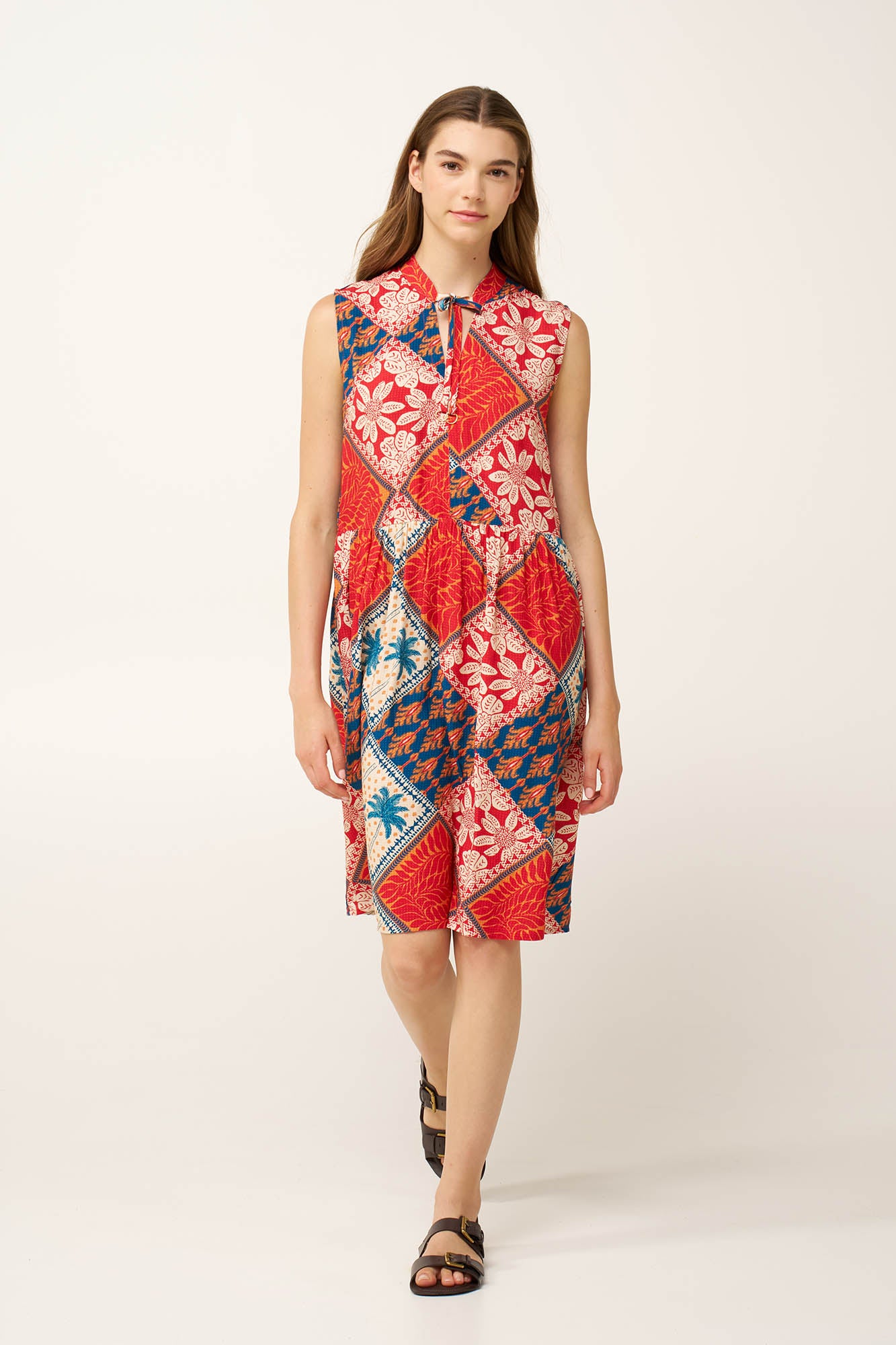 Vamp - Καλοκαιρινό Φόρεμα Ποπλίνα με Τροπικό Μοτίβο