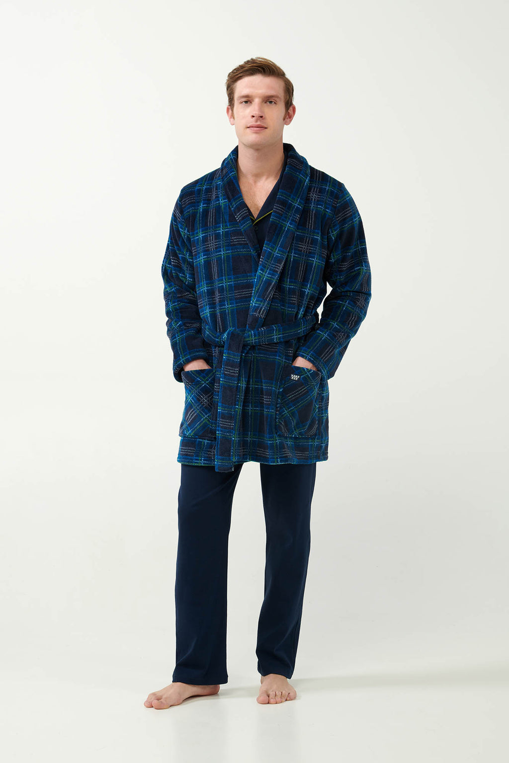 Vamp - Σταυρωτή Fleece Ρόμπα με Ταρτάν Μοτίβο