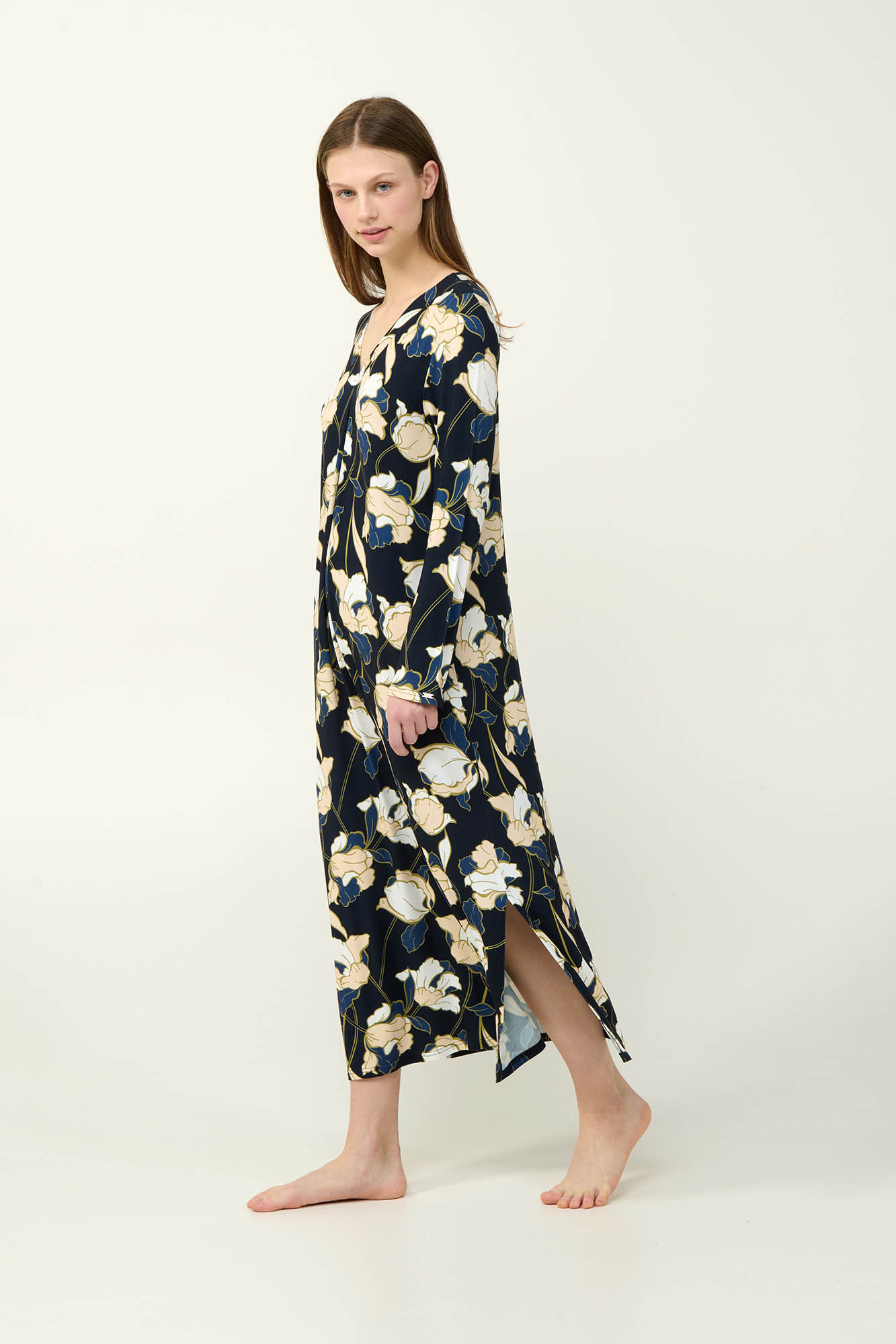 Vamp - Φλοραλ Νυχτικό Viscose με Πιέτα