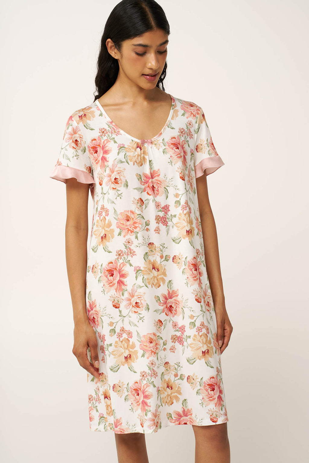 Vamp - Micromodal Φλοράλ Νυχτικό με Σούρες