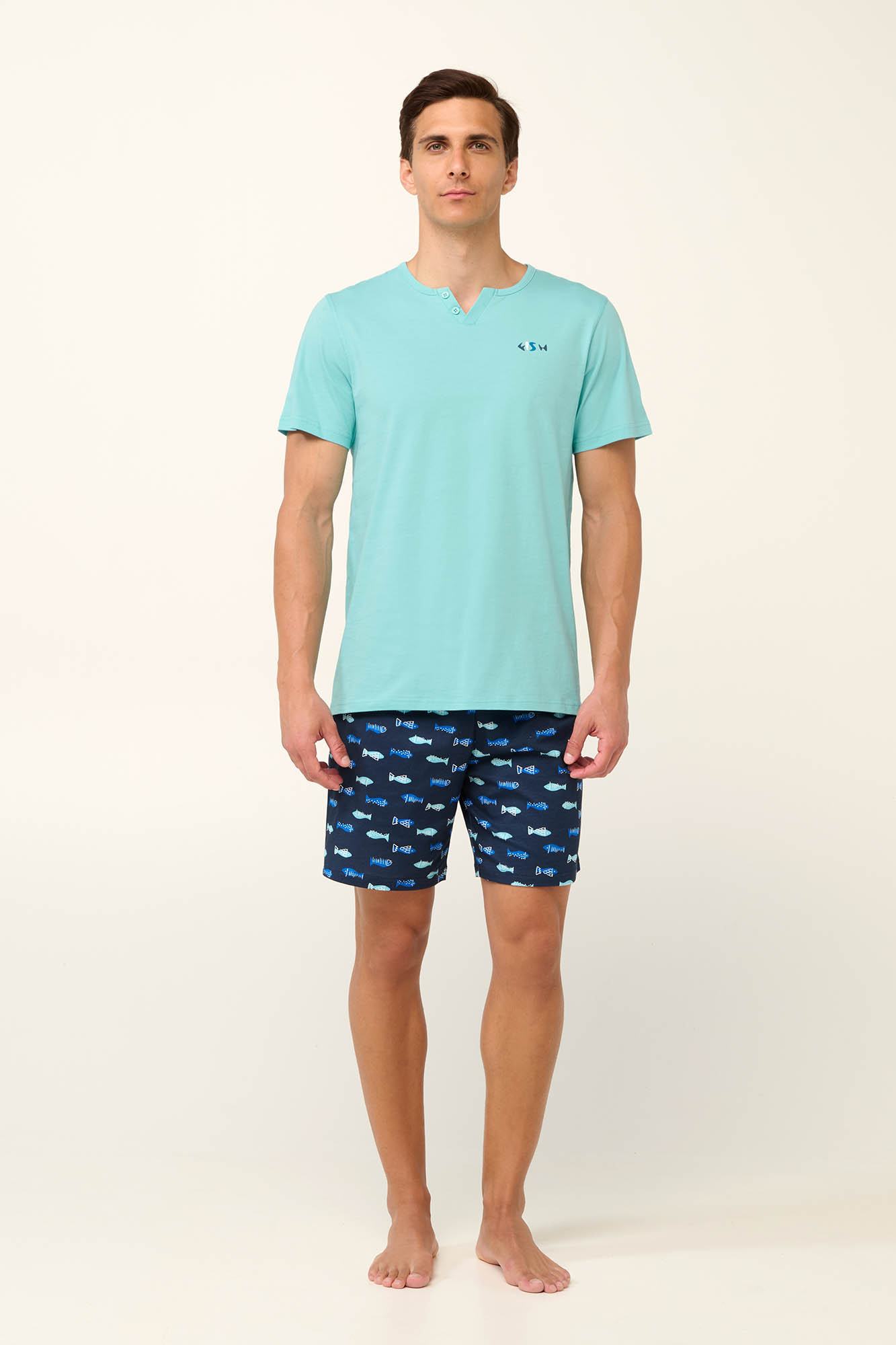 Vamp - Βαμβακερή Ανδρική Πυτζάμα με Λαιμόκοψη