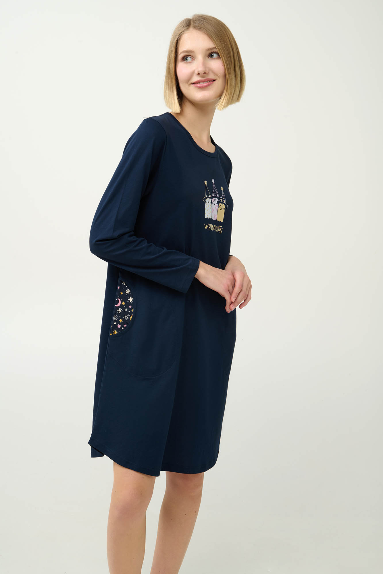 Vamp - Γυναικείο Βαμβακερό Νυχτικό με Τσέπες