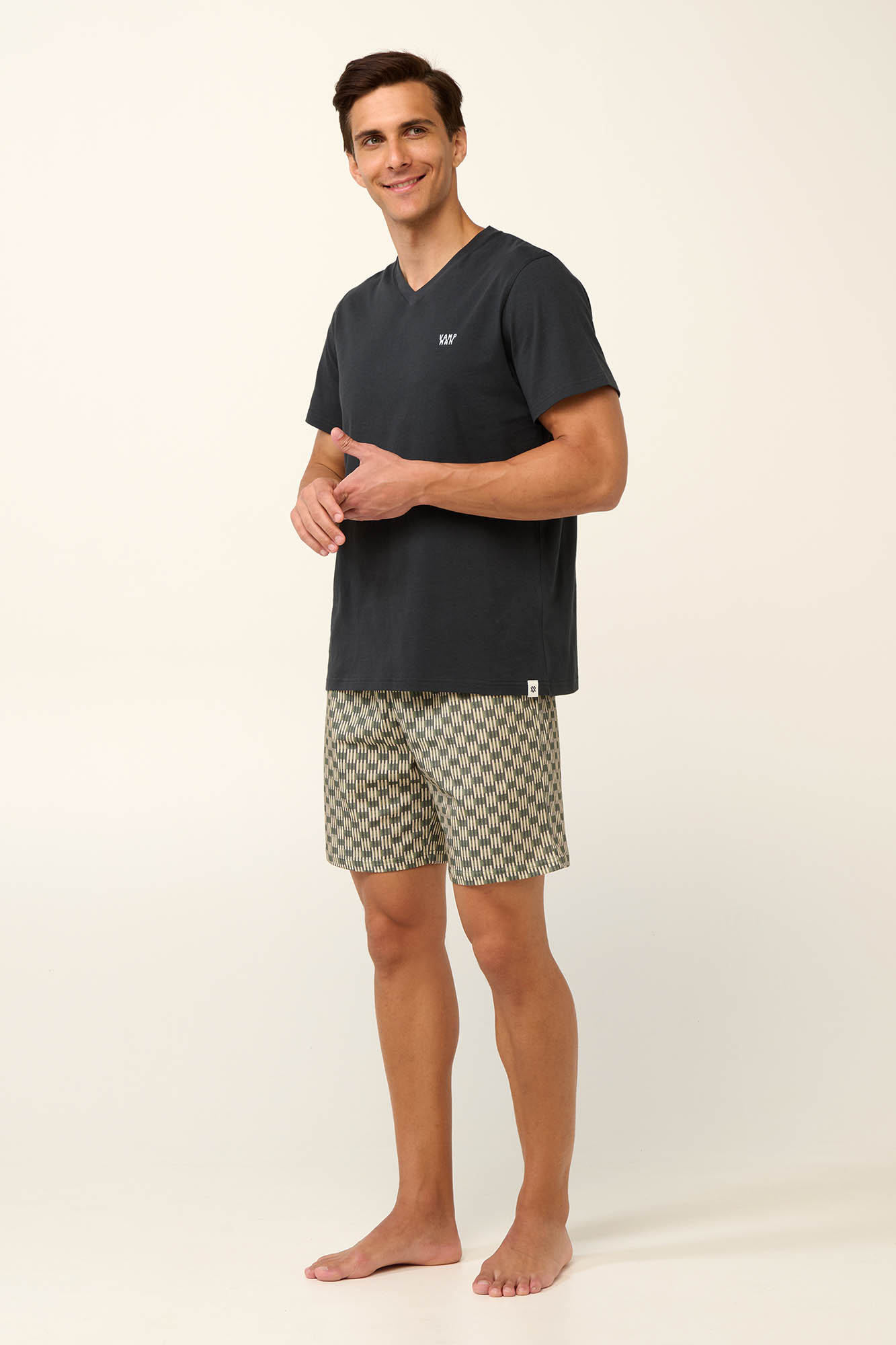 Vamp - Βαμβακερή Ανδρική Πυτζάμα με Ριγέ-Πλεκτό Παντελόνι