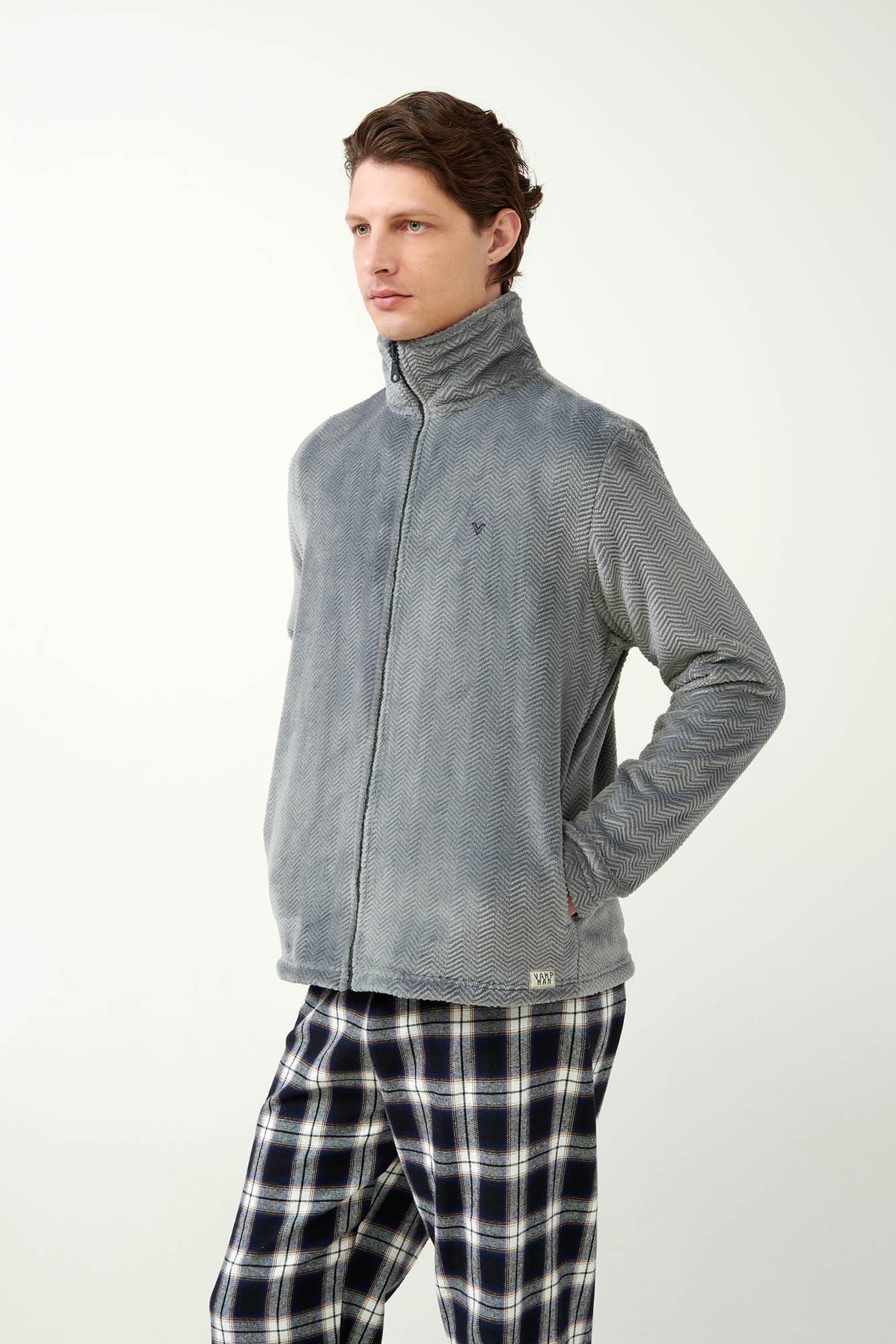 Vamp - Fleece Ρόμπα Ζιβάγκο με Φερμουάρ