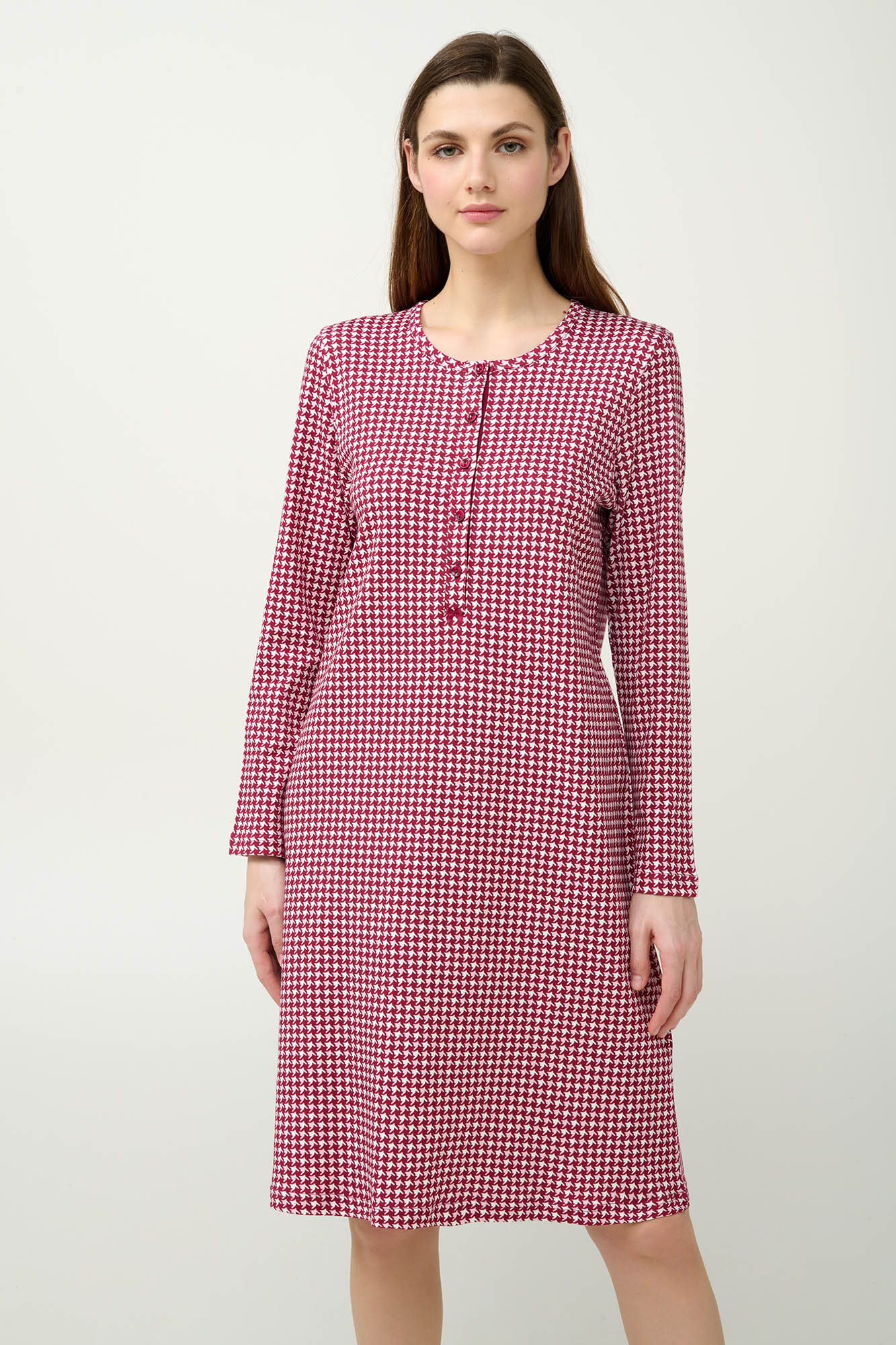 Vamp - Βαμβακερό Νυχτικό Pied de Poule με Πατιλέτα